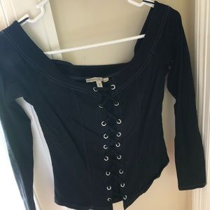 Express Black Off The Shoulder Laceup Shirt